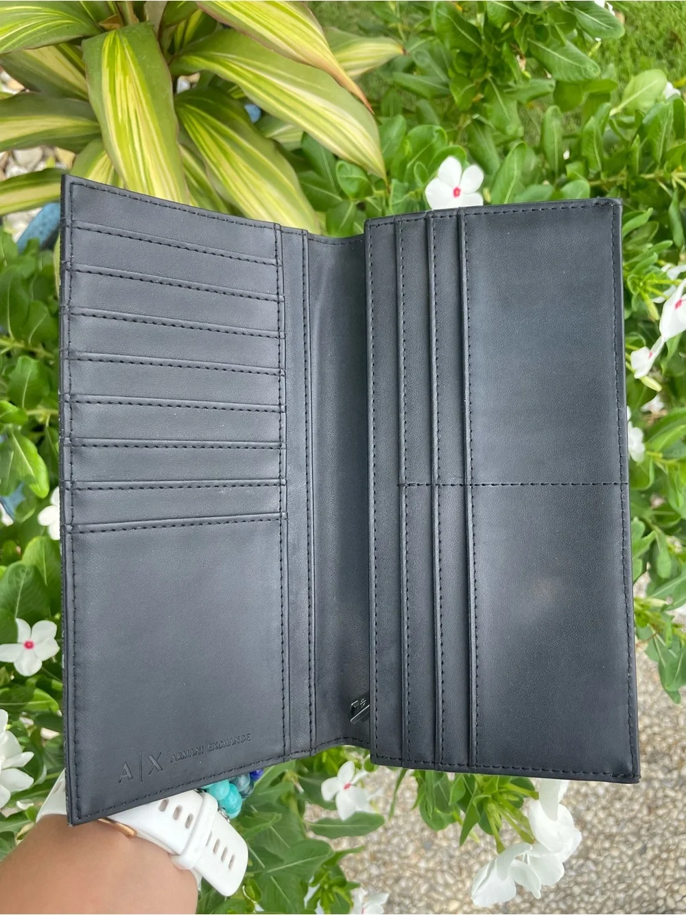 A|X Armani Exchange Black White Monogram Logo Men’s Bifold Cash Checkbook Wallet